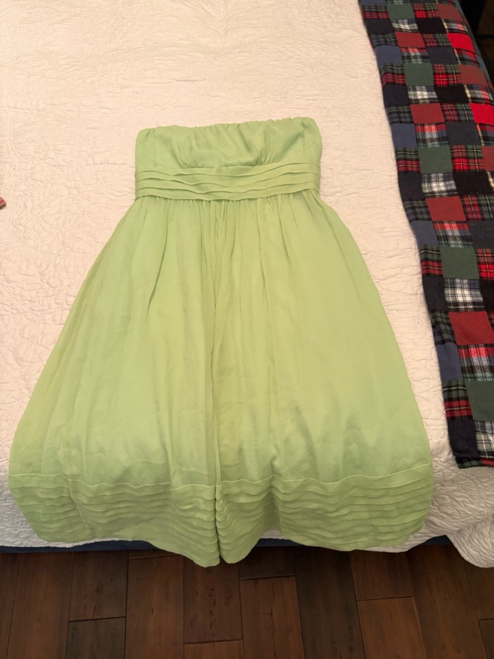JCrew Strapless Light Green Pleated Cocktail Dress